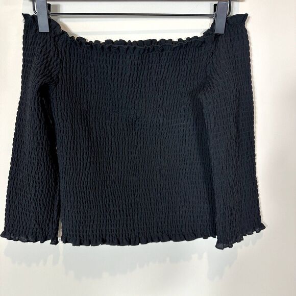 Revolve 1. STATE Smocked Off Shoulder Blouse Black Sz XS - Picture 2 of 10